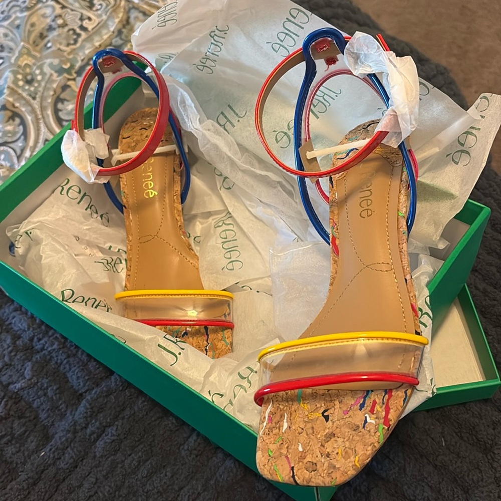 J.Renee Red and Yellow Wedge Shoes with Cork Heel